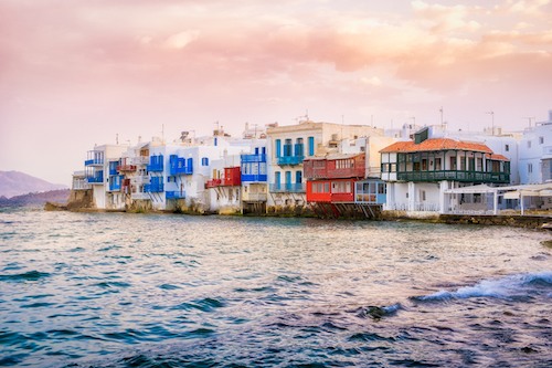 Scenic view of Little venice on Mykonos island